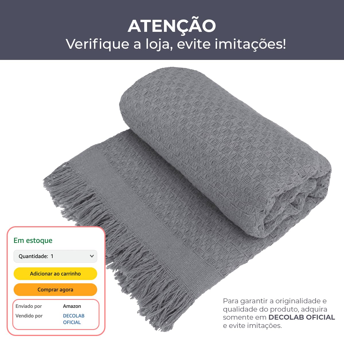 Decolab Manta para Sofá em Algodão com Franjas Artesanais | Cobertor Decorativo para Sofa, Poltrona e Cama | Estilo Boho Chic (Branca-Cru)