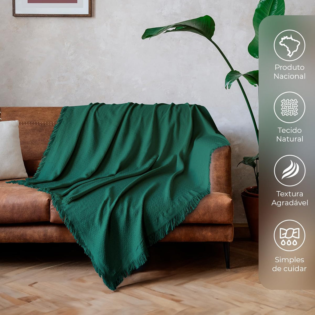 Decolab Manta para Sofá em Algodão com Franjas Artesanais | Cobertor Decorativo para Sofa, Poltrona e Cama | Estilo Boho Chic (Branca-Cru)