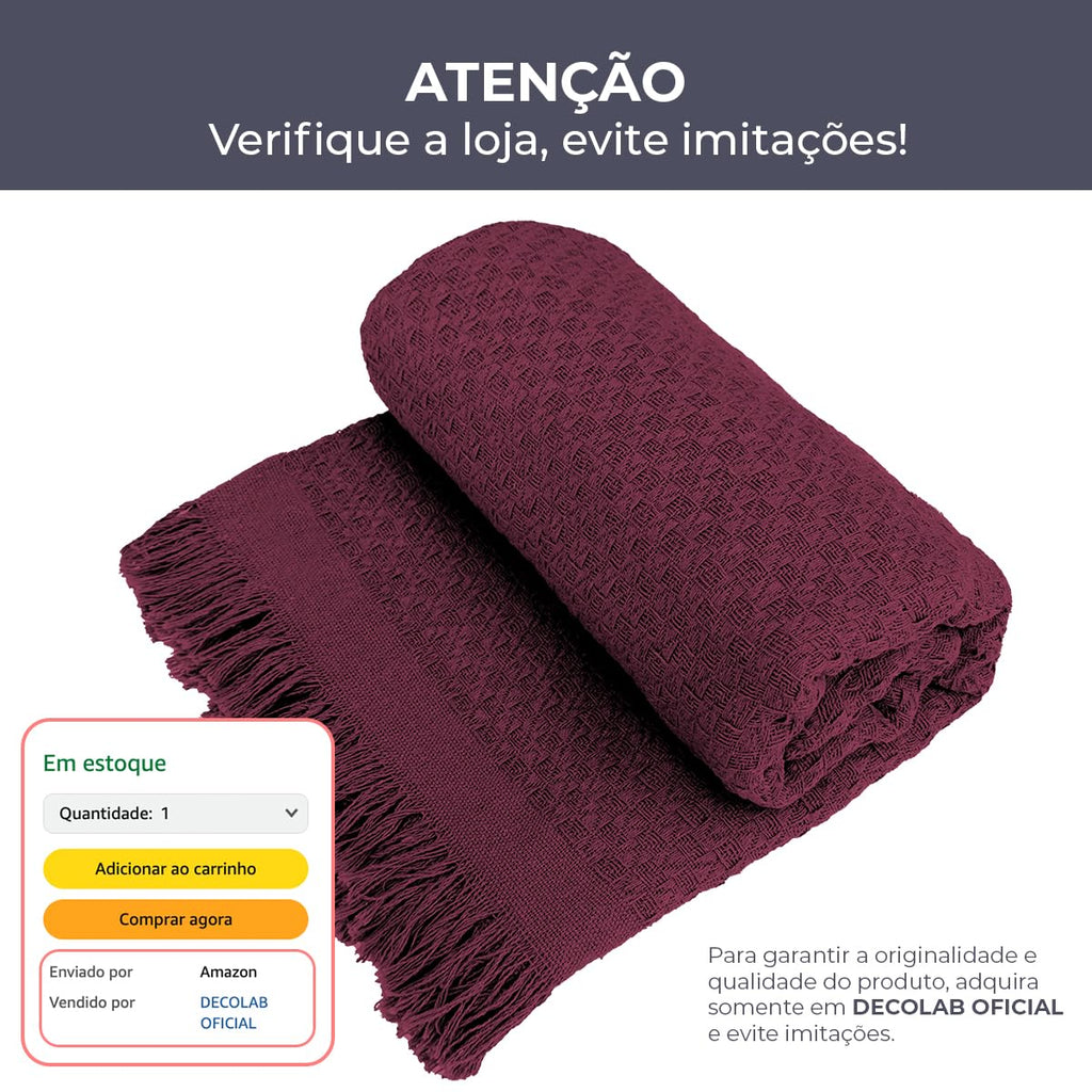 Decolab Manta para Sofá em Algodão com Franjas Artesanais | Cobertor Decorativo para Sofa, Poltrona e Cama | Estilo Boho Chic (Branca-Cru)