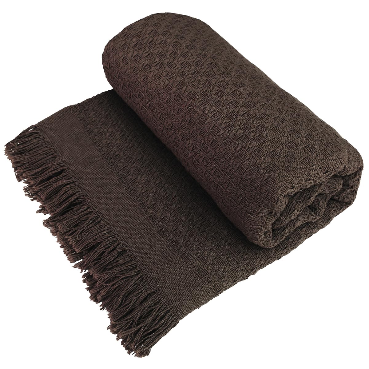 Decolab Manta para Sofá em Algodão com Franjas Artesanais | Cobertor Decorativo para Sofa, Poltrona e Cama | Estilo Boho Chic (Branca-Cru)