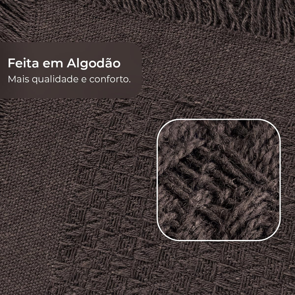Decolab Manta para Sofá em Algodão com Franjas Artesanais | Cobertor Decorativo para Sofa, Poltrona e Cama | Estilo Boho Chic (Branca-Cru)