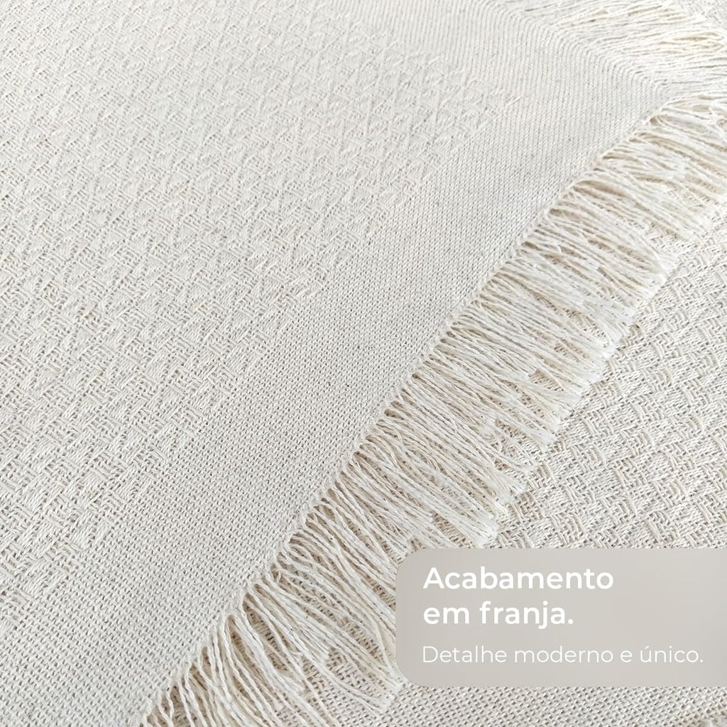 Decolab Manta para Sofá em Algodão com Franjas Artesanais | Cobertor Decorativo para Sofa, Poltrona e Cama | Estilo Boho Chic (Branca-Cru)