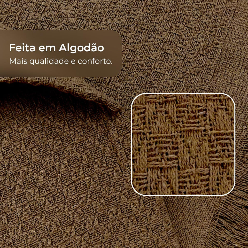 Decolab Manta para Sofá em Algodão com Franjas Artesanais | Cobertor Decorativo para Sofa, Poltrona e Cama | Estilo Boho Chic (Branca-Cru)