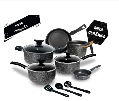 Jogo de Panelas - Teflon - Tampa de vidro