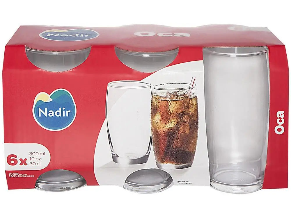 Conjunto de 6 Copos de Vidro Nadir 300ml – Resistentes e Elegantes