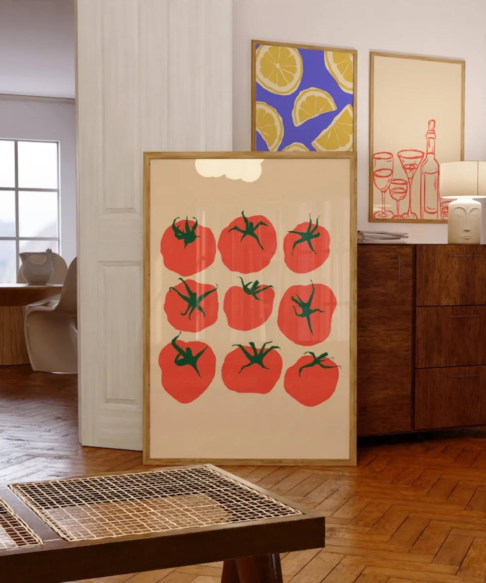 Pôster de Tomate Sem Moldura – Arte de Cozinha Mediterrânea, Impressão Decorativa para Parede, Quadro em Tela Imprimível para Decoração de Cozinha