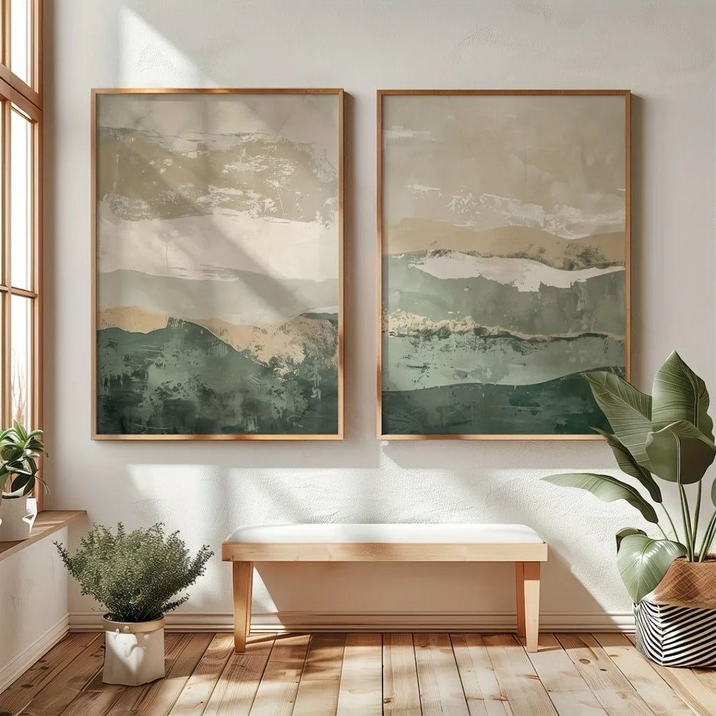 Conjunto 2 Peças – Poster em Tela Montanhas Japonesas Estilo Wabi Sabi | Arte Abstrata Minimalista Moderna para Decoração de Parede