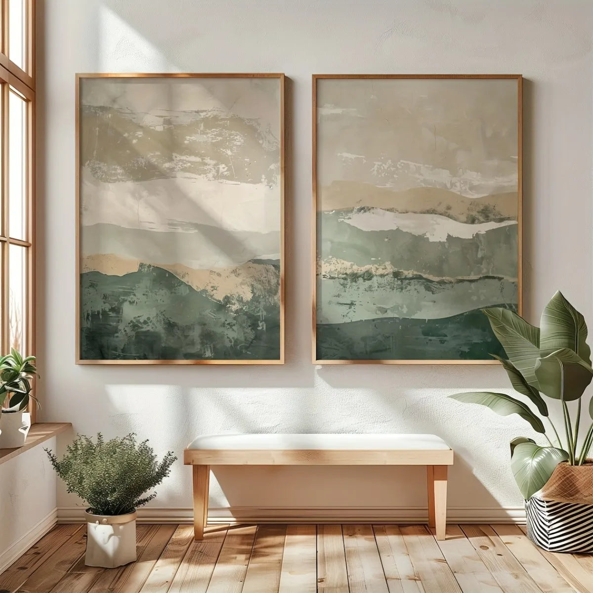 Conjunto 2 Peças – Poster em Tela Montanhas Japonesas Estilo Wabi Sabi | Arte Abstrata Minimalista Moderna para Decoração de Parede