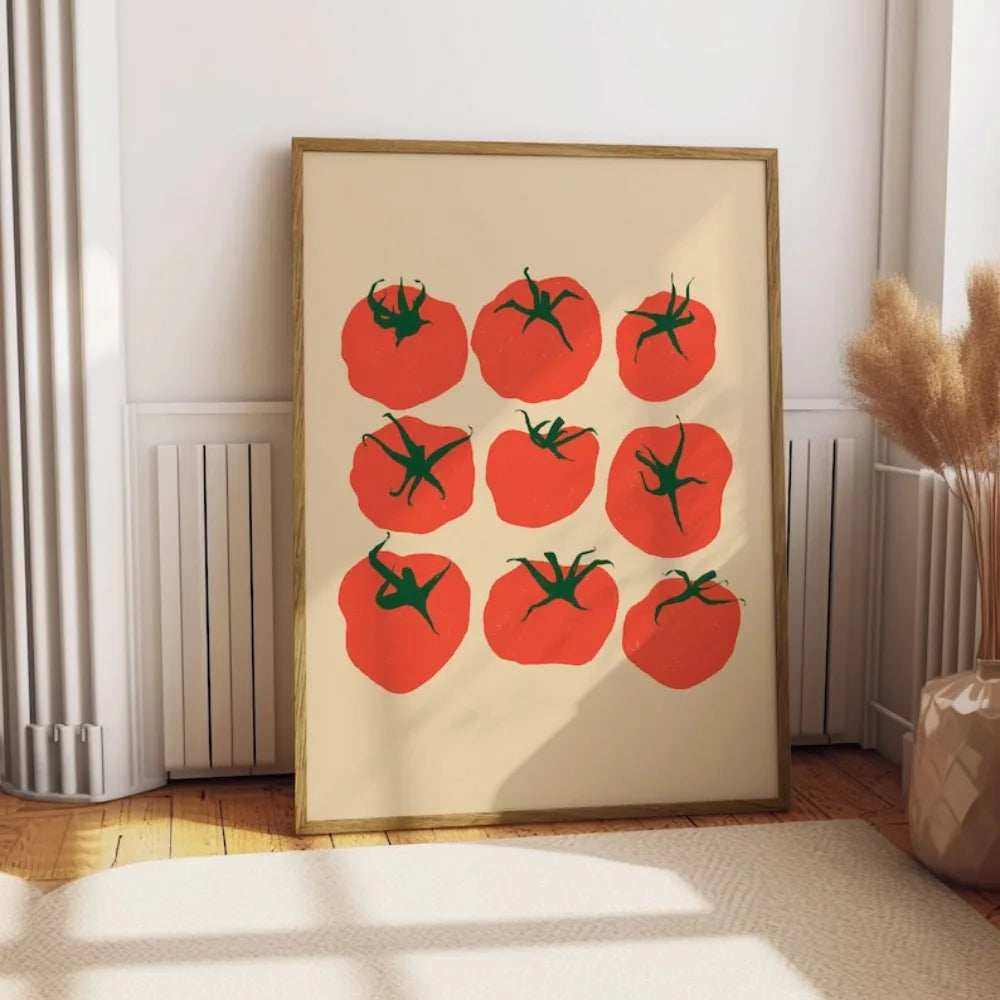 Pôster de Tomate Sem Moldura – Arte de Cozinha Mediterrânea, Impressão Decorativa para Parede, Quadro em Tela Imprimível para Decoração de Cozinha