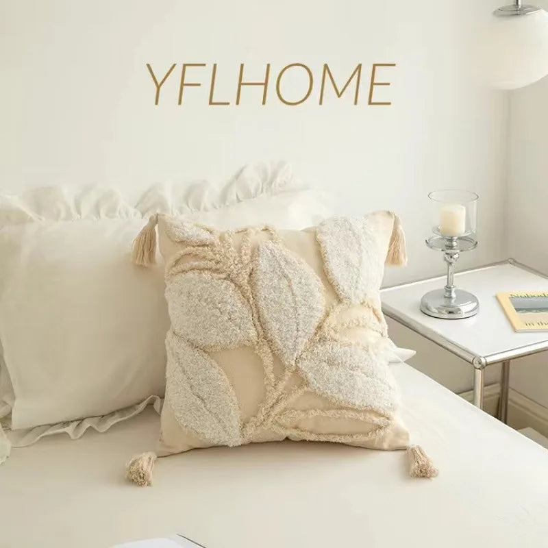 Capa de Almofada Boho Geométrica Bordada com Pompom – Decoração Personalizada para Sofá e Sala de Estar