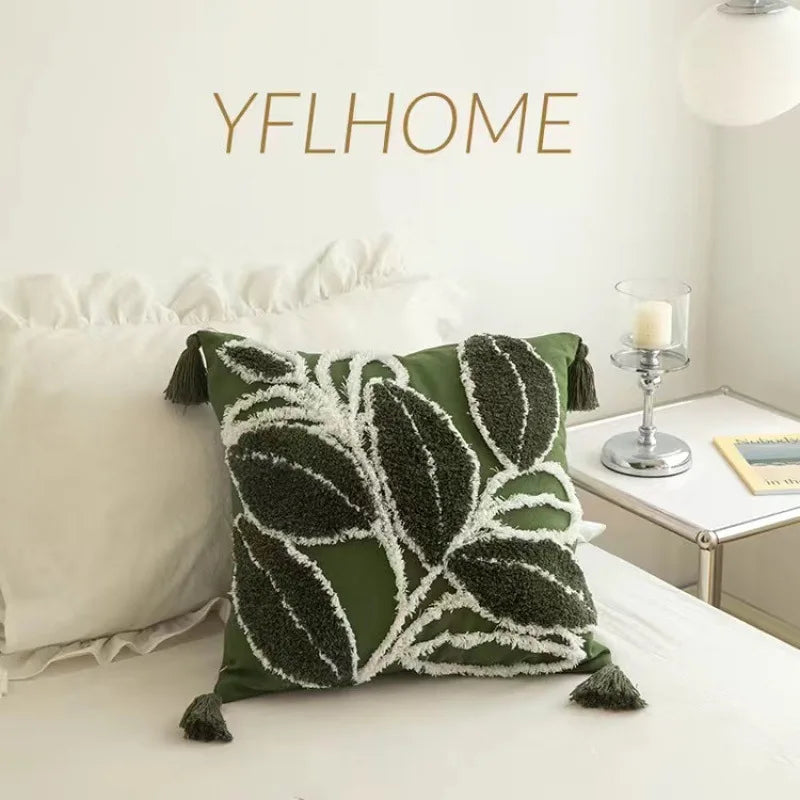 Capa de Almofada Boho Geométrica Bordada com Pompom – Decoração Personalizada para Sofá e Sala de Estar