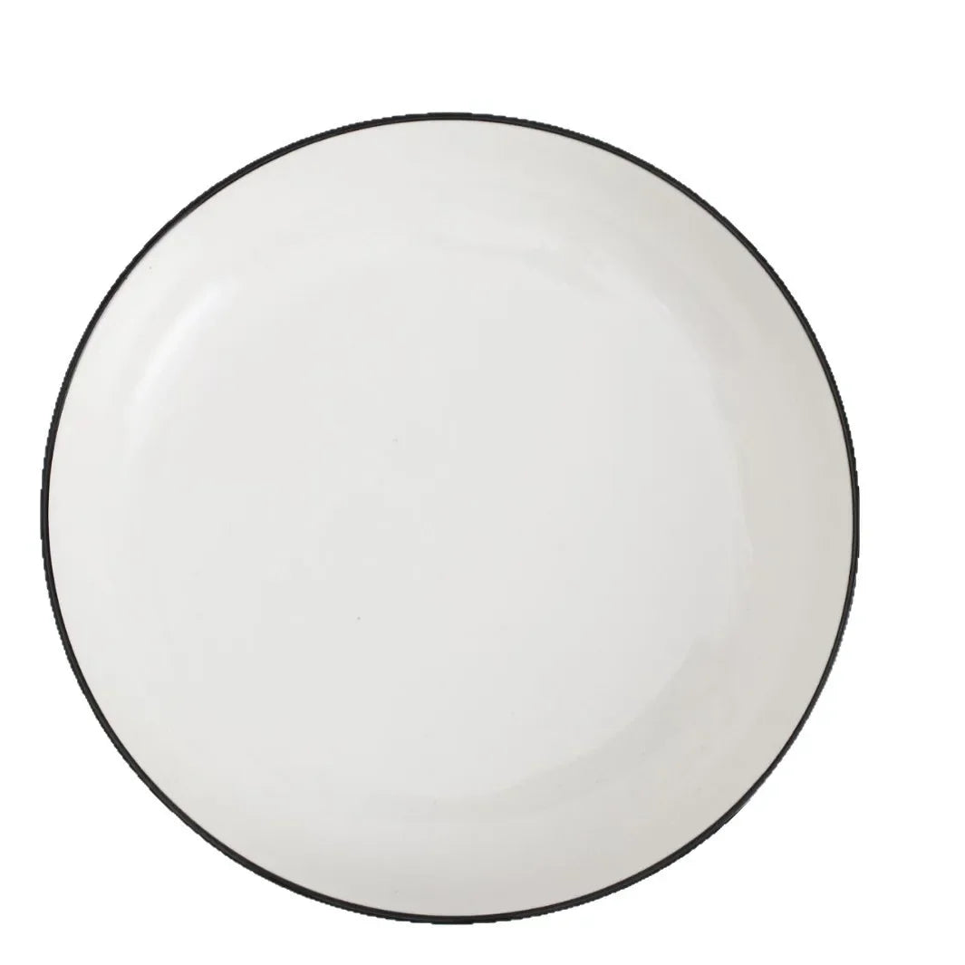 Conjunto de Jantar em Cerâmica – Tigela, Prato e Colher com Linha Preta Subvidrada | Presente Ideal para Casa