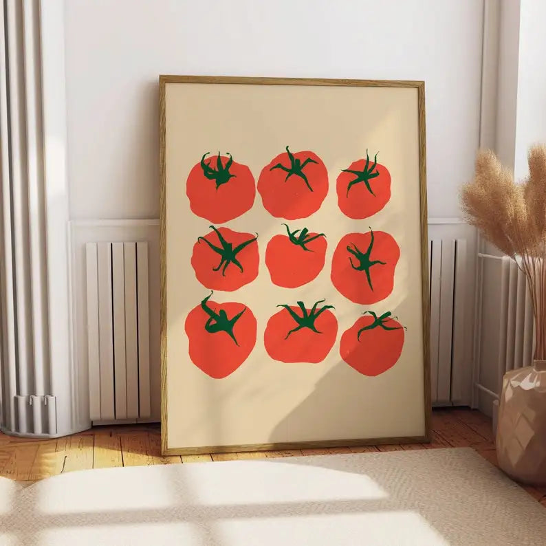 Pôster de Tomate Sem Moldura – Arte de Cozinha Mediterrânea, Impressão Decorativa para Parede, Quadro em Tela Imprimível para Decoração de Cozinha