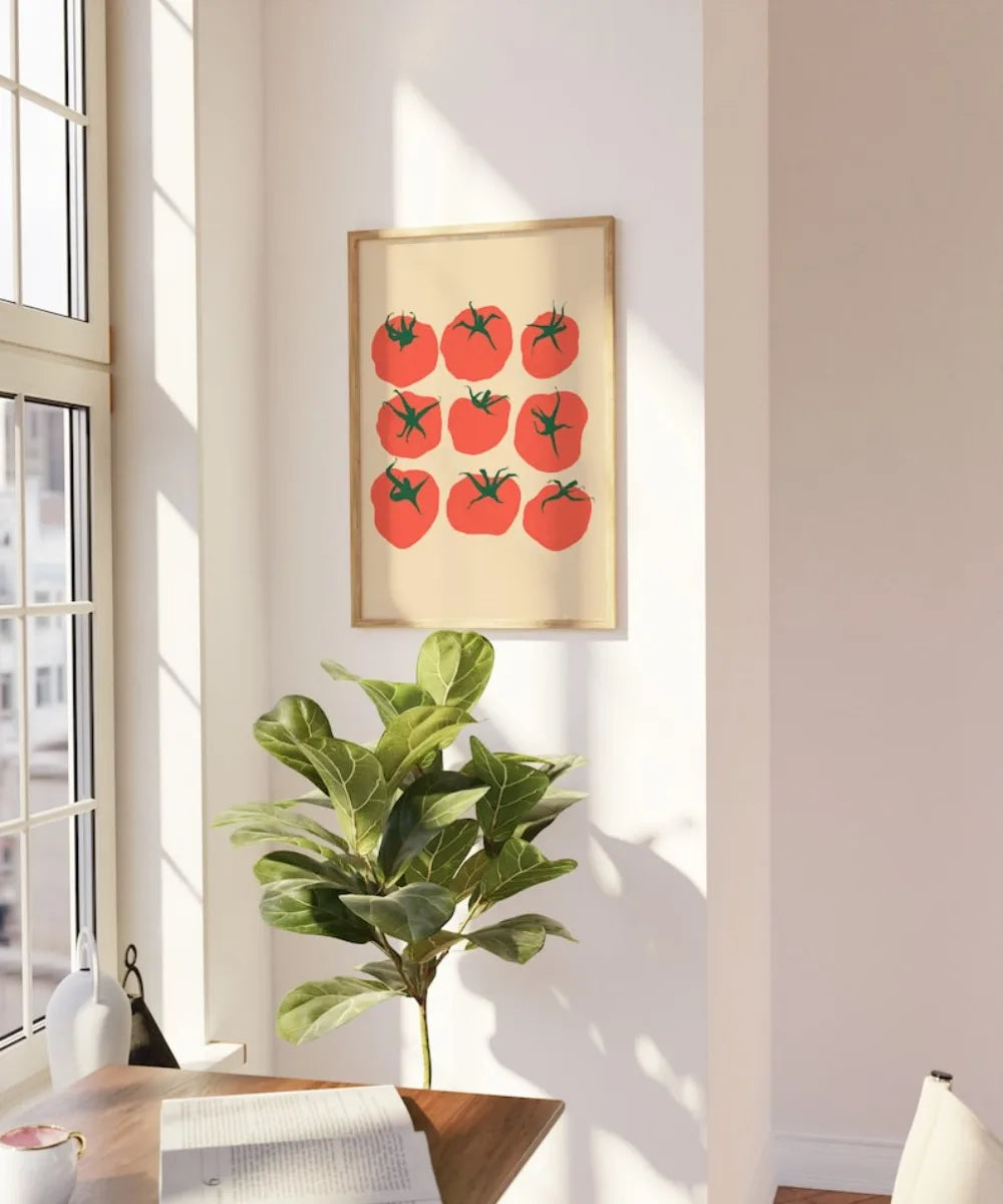 Pôster de Tomate Sem Moldura – Arte de Cozinha Mediterrânea, Impressão Decorativa para Parede, Quadro em Tela Imprimível para Decoração de Cozinha