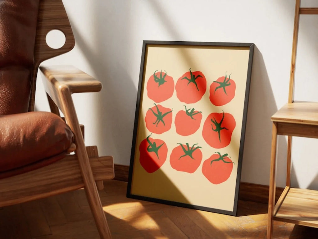Pôster de Tomate Sem Moldura – Arte de Cozinha Mediterrânea, Impressão Decorativa para Parede, Quadro em Tela Imprimível para Decoração de Cozinha