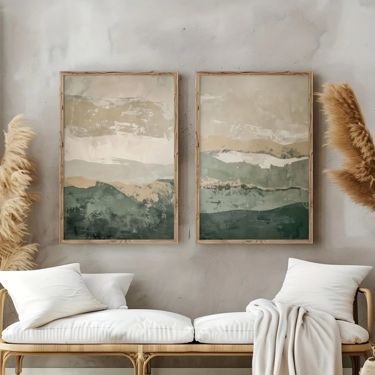 Conjunto 2 Peças – Poster em Tela Montanhas Japonesas Estilo Wabi Sabi | Arte Abstrata Minimalista Moderna para Decoração de Parede