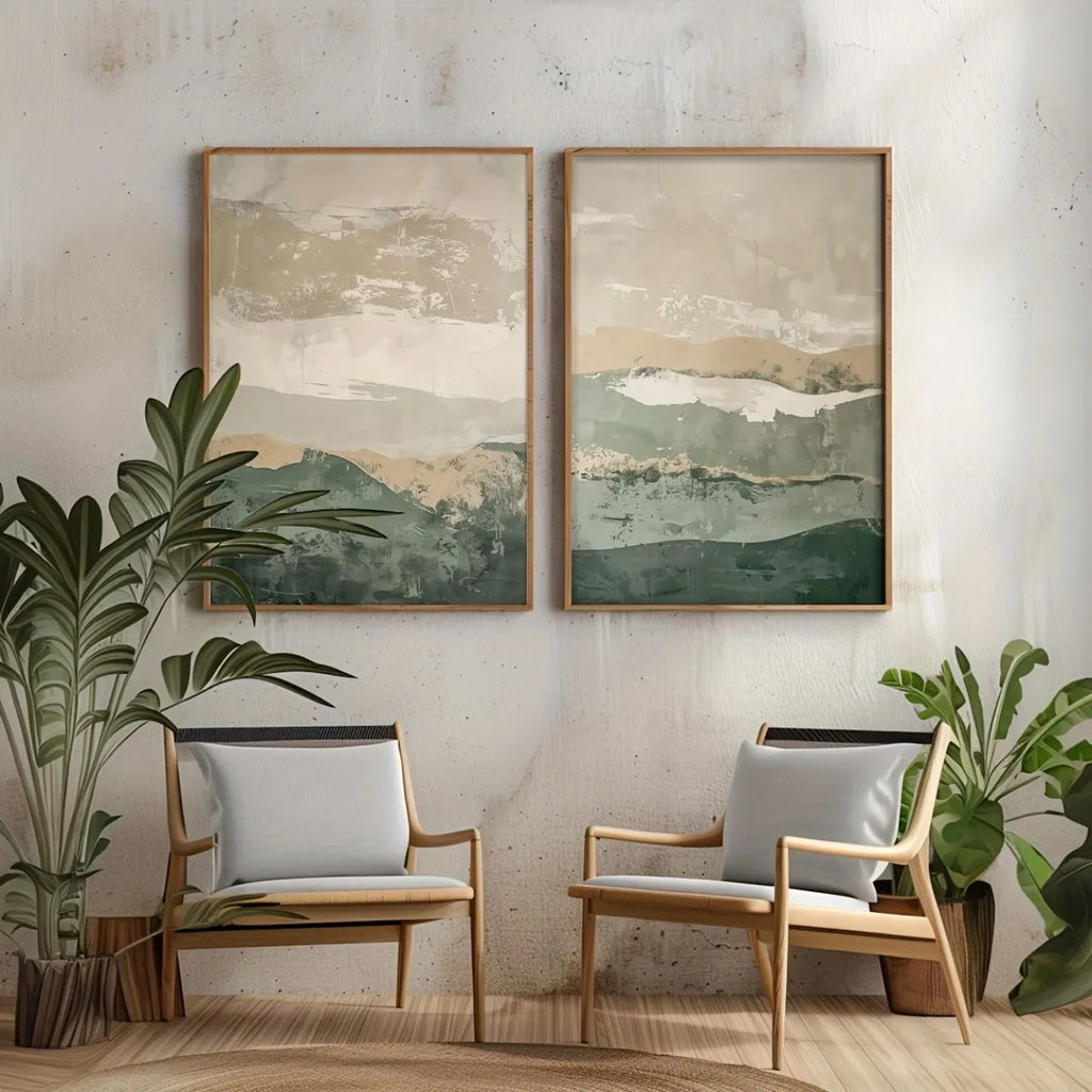 Conjunto 2 Peças – Poster em Tela Montanhas Japonesas Estilo Wabi Sabi | Arte Abstrata Minimalista Moderna para Decoração de Parede