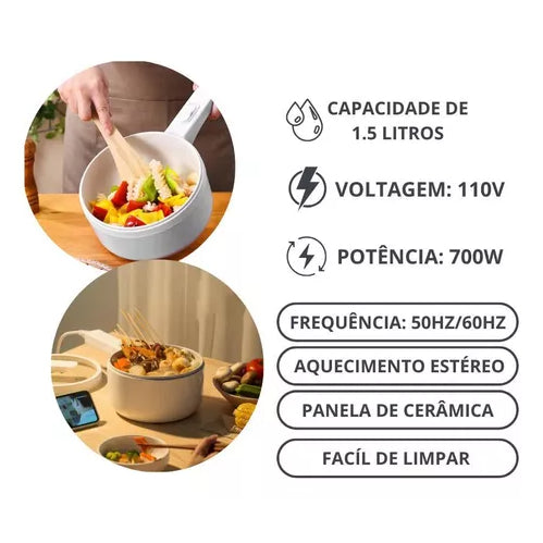 Panela Elétrica Multifuncional com 2 Camadas, Antiaderente, Branca 110 V / 220V