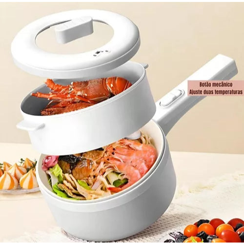 Panela Elétrica Multifuncional com 2 Camadas, Antiaderente, Branca 110 V / 220V